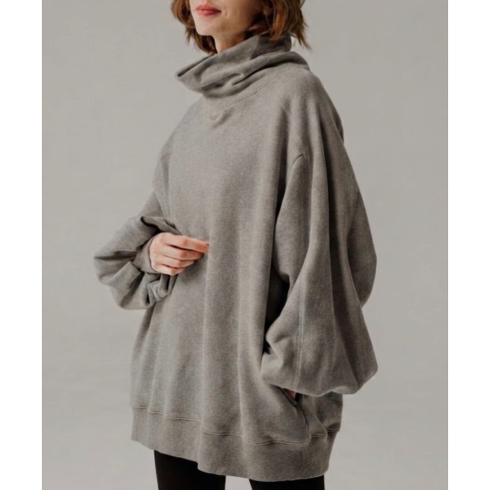 LIT Activewear Women Gray Funnel Neck Oversized Sweatshirt Size L NWT